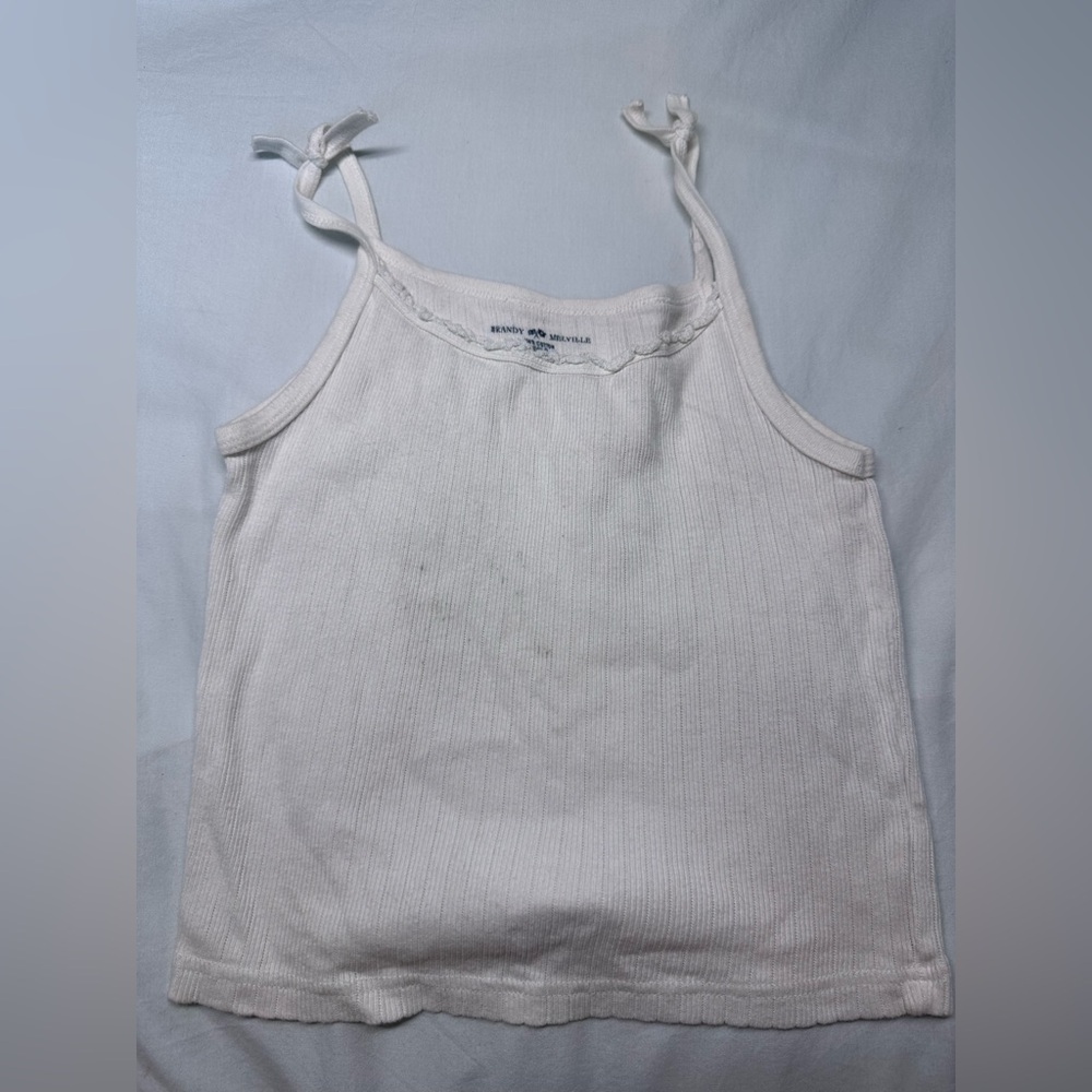 Brandy Melville Belle Rib Lace Off White Tank Top